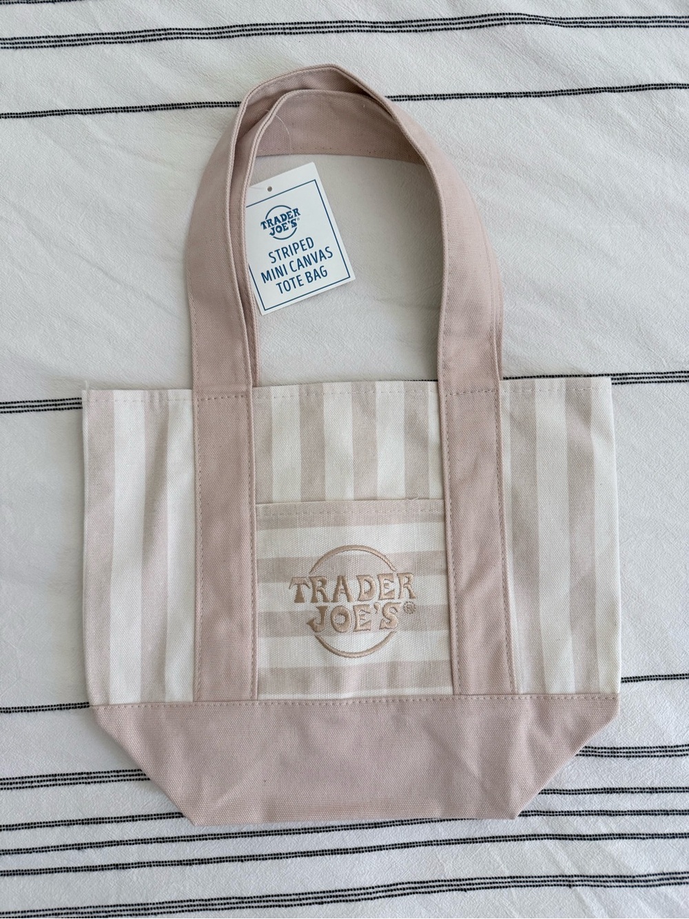 NWT Trader Joe’s Striped Mini Canvas Tote bag brown